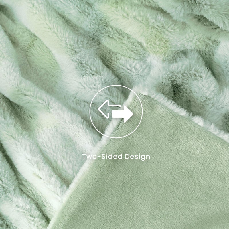 blunique Oversized Ruched Faux Fur Blanket - 60x80-Inch Extra Soft  Dual-Sided Flannel & Faux Fur Throw | Luxury Couch & Bed Blanket  Sage - Image 5