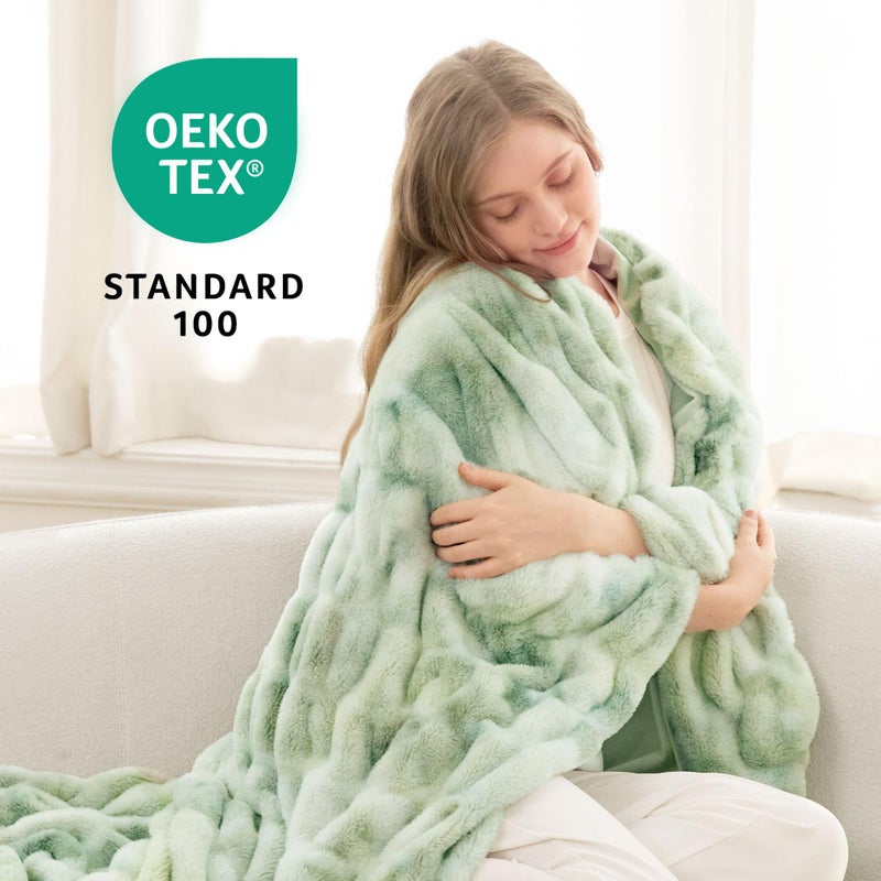 blunique Oversized Ruched Faux Fur Blanket - 60x80-Inch Extra Soft  Dual-Sided Flannel & Faux Fur Throw | Luxury Couch & Bed Blanket  Sage - Image 3