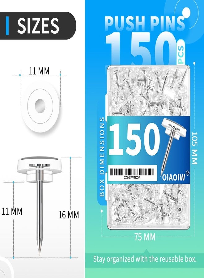 OIAOIW 150 PCS Clear Push Pins Tacks Count in Reusable Box for Bulletin Boards and Wall Displays Heavy Duty Plastic Head - Image 5
