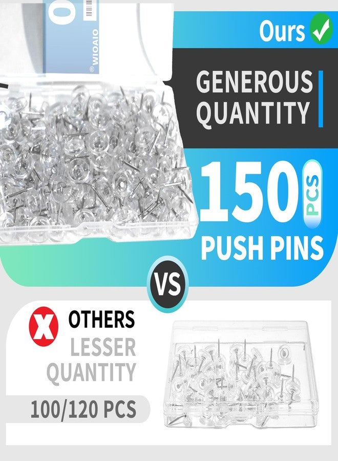 OIAOIW 150 PCS Clear Push Pins Tacks Count in Reusable Box for Bulletin Boards and Wall Displays Heavy Duty Plastic Head - Image 3