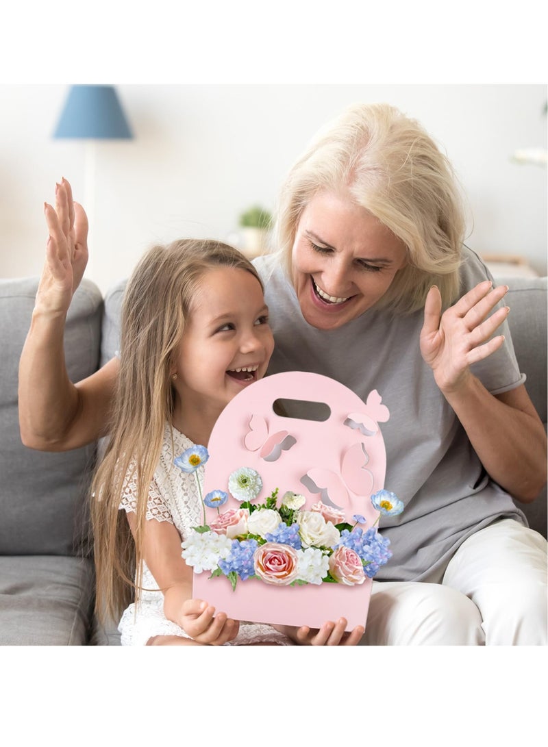 Excefore Kraft Flower Gift Bags, 10Pcs 3D Butterfly Rectangle Waterproof Bouquet Box with Handles Hollow Out Pink Gift Packaging Tote for Mother Day Graduation Wedding Birthday Party Gift - Image 3