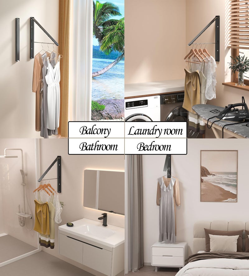 Dr.DJ Clothes Drying Rack Wall Mounted, Retractable & Foldable Clothes Hanger for Laundry Room Organization and Storage, Clothes Hanger Rack for Dorm, Closet, Balcony, Laundry Room(1P, Metal, Black) - Image 2