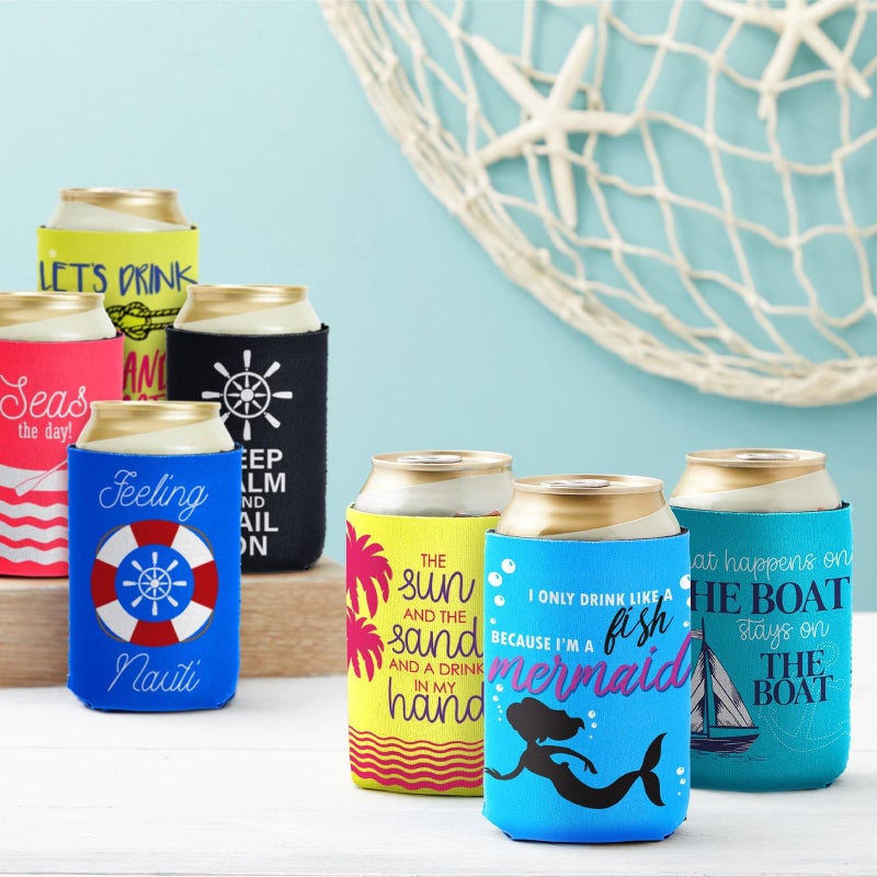 BLUE PANDA Insulated Neoprene Can Cooler Sleeves - Durable Bulk Cruise Gift Exchange Favors - Vibrant Nautical Beach Cozies - Versatile Drink Cozy for Cans & Bottles - 12 Pack, 12 Oz, Multicolor - Image 4