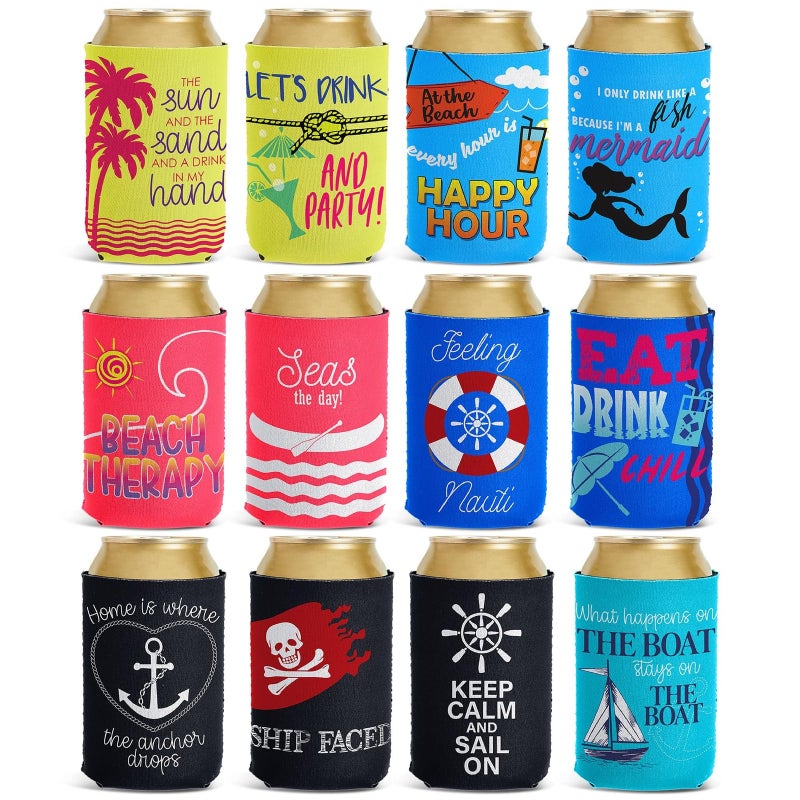 BLUE PANDA Insulated Neoprene Can Cooler Sleeves - Durable Bulk Cruise Gift Exchange Favors - Vibrant Nautical Beach Cozies - Versatile Drink Cozy for Cans & Bottles - 12 Pack, 12 Oz, Multicolor - Image 1