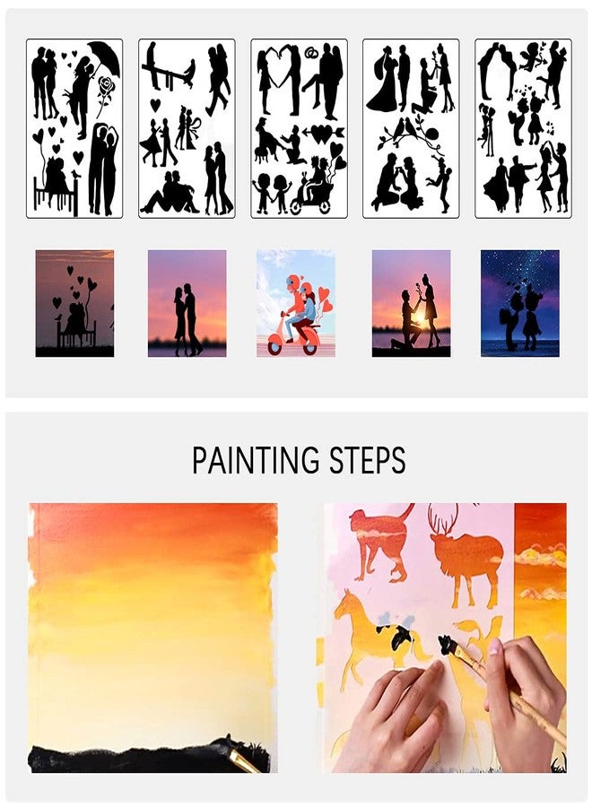 Kelendle 5Pcs Reusable Hollow Painting Silhouette Stencils Drawing Template Stencils Fast Draw Stencil Art Templates DIY Drawing Template Graffiti Stencils for Adults and Children (Couples) - Image 2