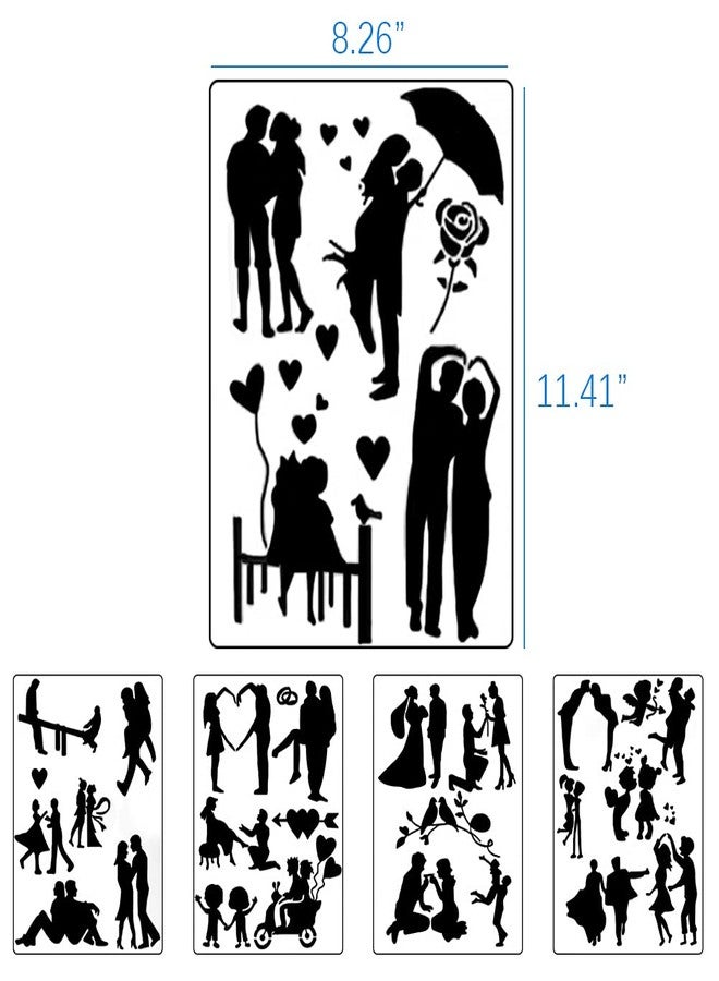 Kelendle 5Pcs Reusable Hollow Painting Silhouette Stencils Drawing Template Stencils Fast Draw Stencil Art Templates DIY Drawing Template Graffiti Stencils for Adults and Children (Couples) - Image 3