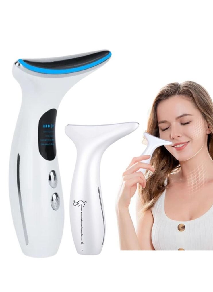 Double Chin Therapy Facial Lifting Vibration Neck Massager Neck Face Massager, Electric Face and Neck Lifting Face Contouring Tool with 3 Colors of LED, Beauty Device to Lift and Tighten Sagging Skin 