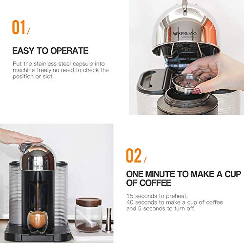 RECAFIMIL Stainless Steel Reusable V ertuo Coffee Capsule, Metal Refillable Coffee Pod Brewing Espresso 70ML/2.4OZ(SMALL), N-espresso V-ertuoline Reusable Coffee Pod Compatible With GCA1,ENV135, 1 Pod 1 Tamper - Image 3