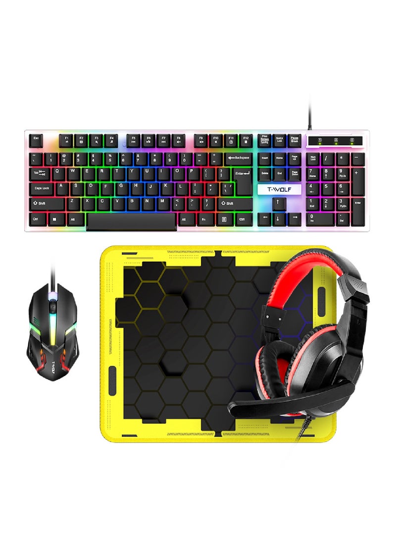 T-WOLF - 4 in1 Gaming Keyboard Whit Mouse pad Mouse Gaming Headset Wired Led Rgb Backlight Bundle For Pc Gamers and Xbox and PS4 TF240 - Image 1