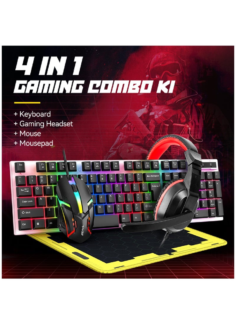 T-WOLF - 4 in1 Gaming Keyboard Whit Mouse pad Mouse Gaming Headset Wired Led Rgb Backlight Bundle For Pc Gamers and Xbox and PS4 TF240 - Image 1