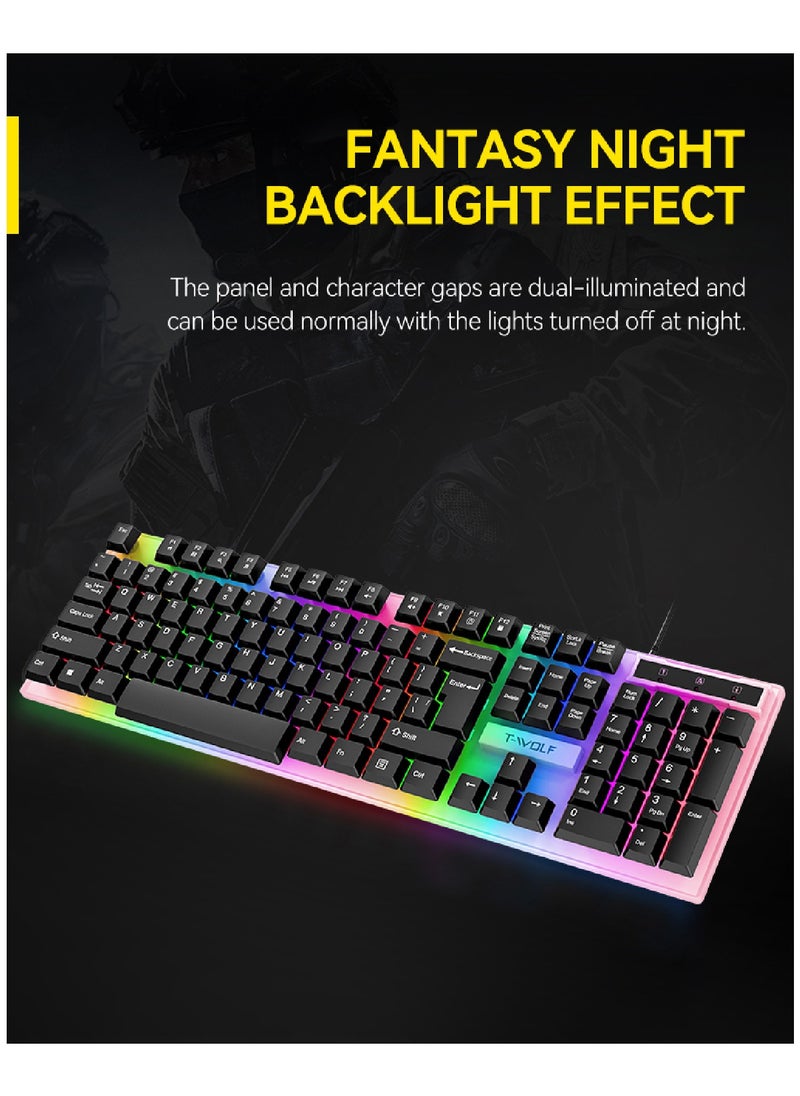 T-WOLF - 4 in1 Gaming Keyboard Whit Mouse pad Mouse Gaming Headset Wired Led Rgb Backlight Bundle For Pc Gamers and Xbox and PS4 TF240 - Image 1