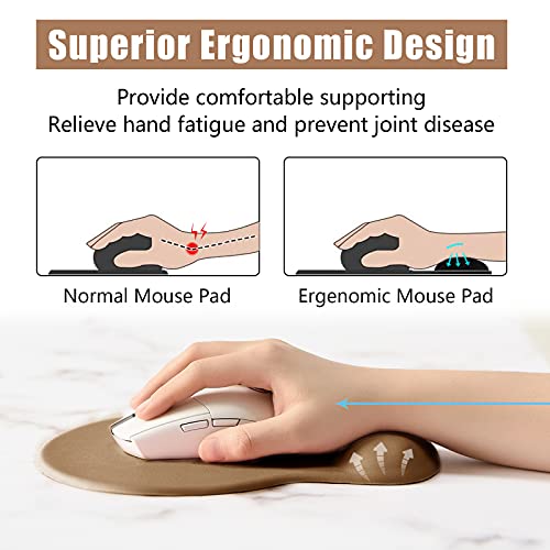 Hsurbtra Ergonomic Mouse Pad with Wrist Rest Support, Gel Mouse Pads with Non-Slip PU Base, Pain Relief Memory Foam Computer Mat, Cute Office Supplies Desk Decro Accessories, Leather Brown - Image 2