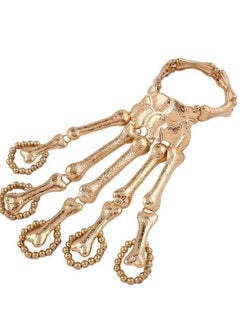 amazing.EGP Halloween Horror Hand Finger Bone Punk Bracelet for Women Men Kids Chic Unique Jewelry Accessories Prom Party |AMAZING EGP| with Adjustable Ring Wristband Handmade Punk Jewelry (GOLD)  - Image 1