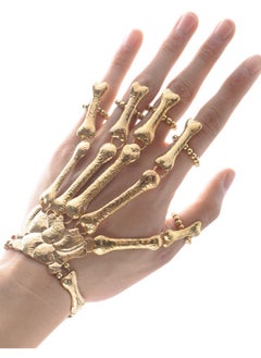 amazing.EGP Halloween Horror Hand Finger Bone Punk Bracelet for Women Men Kids Chic Unique Jewelry Accessories Prom Party |AMAZING EGP| with Adjustable Ring Wristband Handmade Punk Jewelry (GOLD)  - Image 2