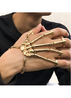 amazing.EGP Halloween Horror Hand Finger Bone Punk Bracelet for Women Men Kids Chic Unique Jewelry Accessories Prom Party |AMAZING EGP| with Adjustable Ring Wristband Handmade Punk Jewelry (GOLD)  - Image 3
