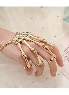 amazing.EGP Halloween Horror Hand Finger Bone Punk Bracelet for Women Men Kids Chic Unique Jewelry Accessories Prom Party |AMAZING EGP| with Adjustable Ring Wristband Handmade Punk Jewelry (GOLD)  - Image 4