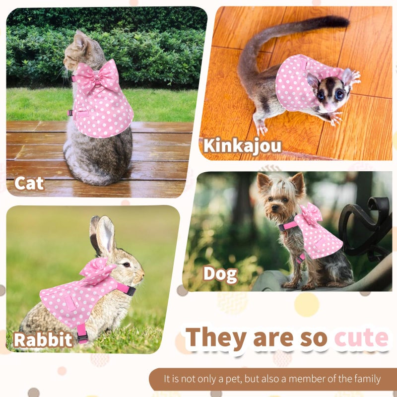 Habbiful Rabbit Harness and Leash Set for Outdoor Training Camping Walking Escape Proof Pink Wave Point Breathable Bunny Clothes Bunny Outfits for Rabbits Small Pet Supplies, M - Image 5