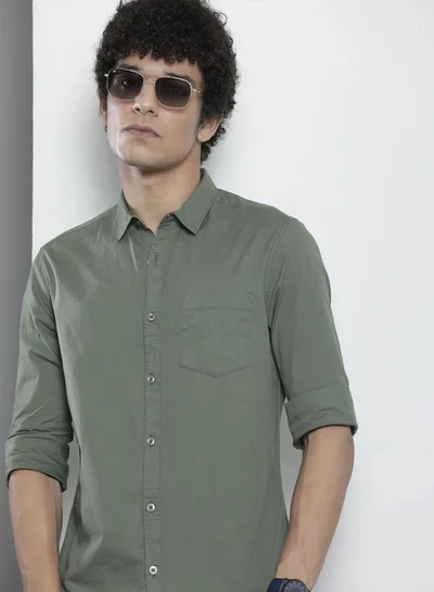 شركة المرآب الهندية Men Regular Fit Solid Full Sleeves Cutaway Collar Casual Shirt