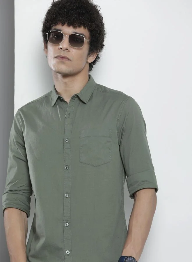 شركة المرآب الهندية Men Regular Fit Solid Full Sleeves Cutaway Collar Casual Shirt
