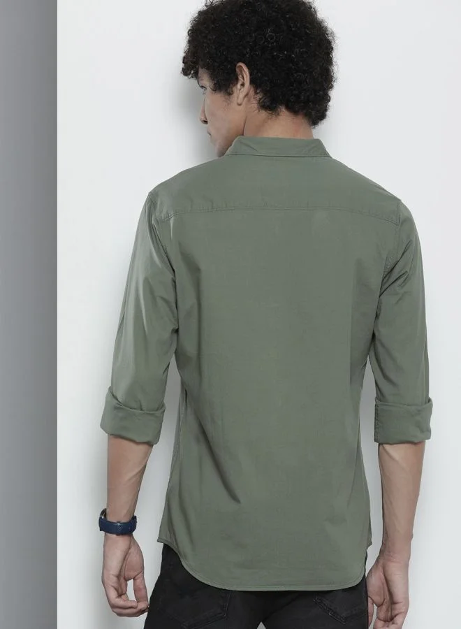 شركة المرآب الهندية Men Regular Fit Solid Full Sleeves Cutaway Collar Casual Shirt
