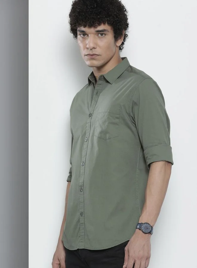 شركة المرآب الهندية Men Regular Fit Solid Full Sleeves Cutaway Collar Casual Shirt