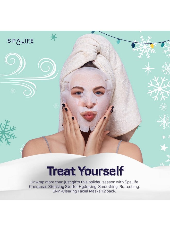 سبا لايف أقنعة الوجه المحشوة في جوارب عيد الميلاد - عبوة من 12 قناعًا ورقيًا للوجه لترطيب البشرة وتنعيمها وتنقيتها - مجموعة للعناية بالبشرة لترطيب البشرة وتلطيفها - Image 2
