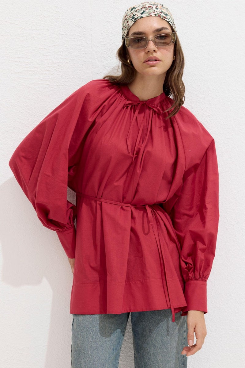 Manuka Lace Detail Voile Tunic Cherry  - Image 1