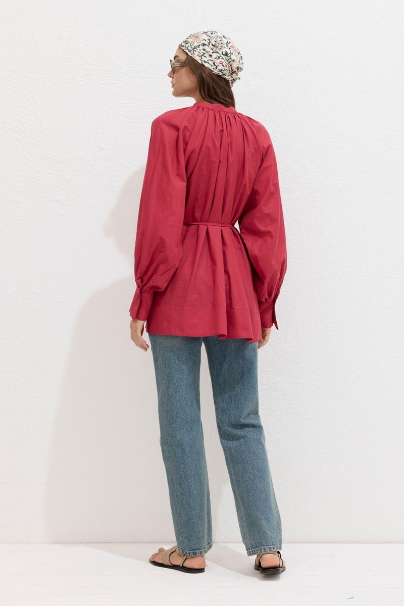 Manuka Lace Detail Voile Tunic Cherry  - Image 5