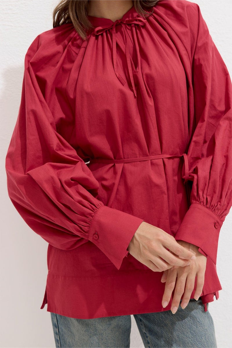 Manuka Lace Detail Voile Tunic Cherry  - Image 4