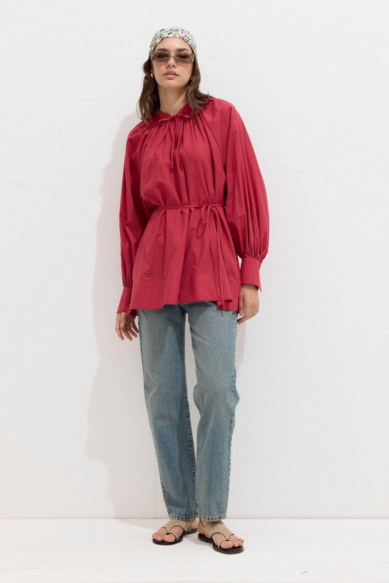 Manuka Lace Detail Voile Tunic Cherry  - Image 3