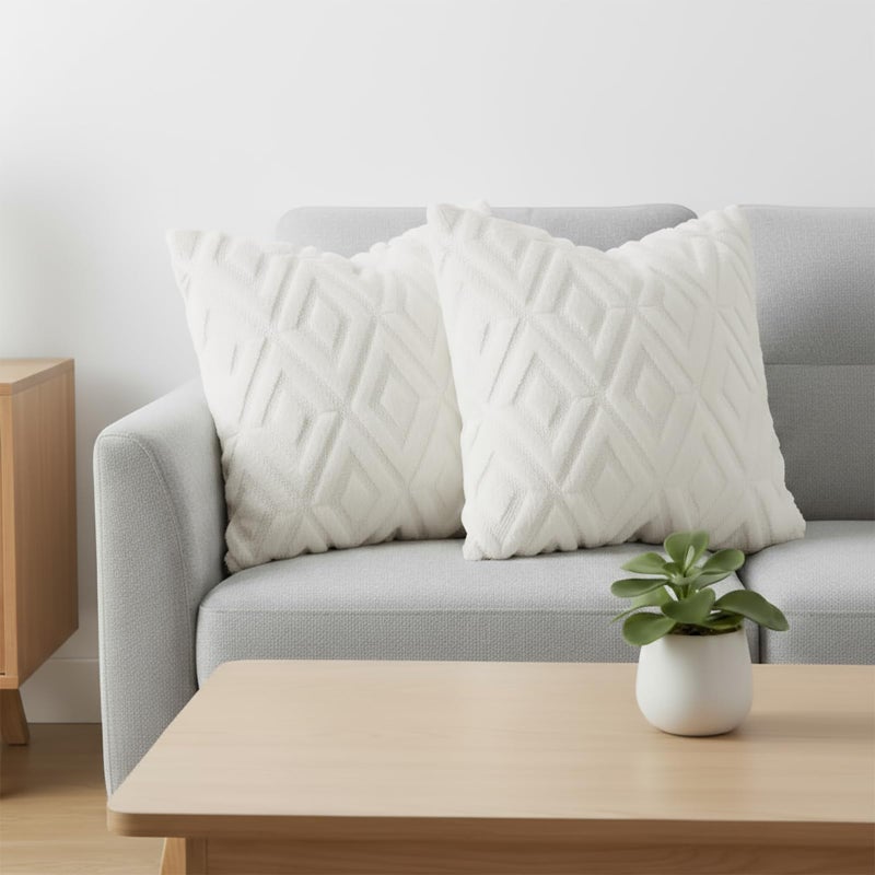 Pallene Fall Cream White Throw Pillow Covers 18x18 Set of 2, Soft Plush Faux Fur Decorative Couch Pillow Covers for Sofa Bed Living Room Pillow Cases with 3D Diamond Pattern - Image 4