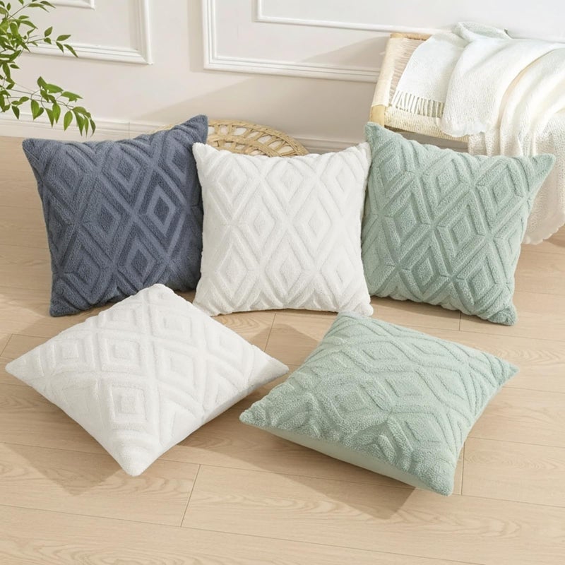 Pallene Fall Cream White Throw Pillow Covers 18x18 Set of 2, Soft Plush Faux Fur Decorative Couch Pillow Covers for Sofa Bed Living Room Pillow Cases with 3D Diamond Pattern - Image 5