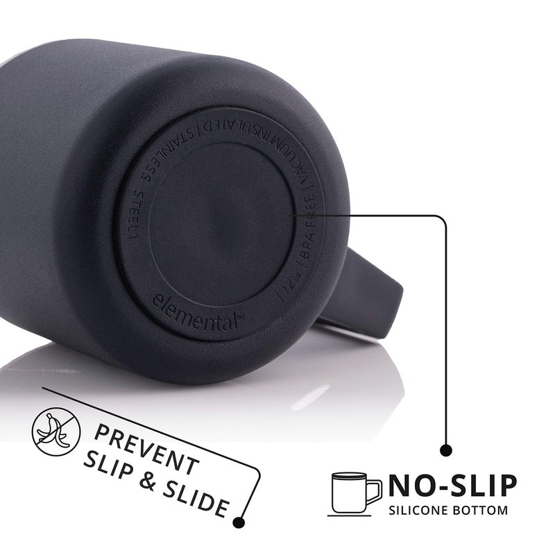 Elemental Insulated Coffee Mug - Triple-Wall Stainless Steel Summit Travel Cup for Hot and Cold Drinks - Thermal Coffee Mug with Lid and Handle for Camping  Office & Travel 12oz - Black - Image 4