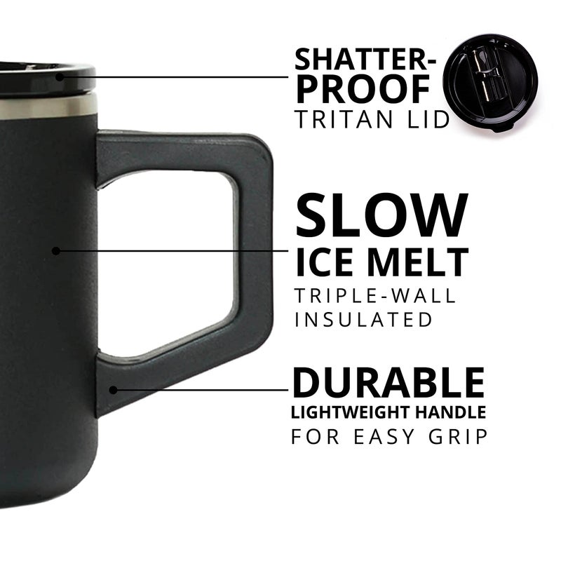 Elemental Insulated Coffee Mug - Triple-Wall Stainless Steel Summit Travel Cup for Hot and Cold Drinks - Thermal Coffee Mug with Lid and Handle for Camping  Office & Travel 12oz - Black - Image 3