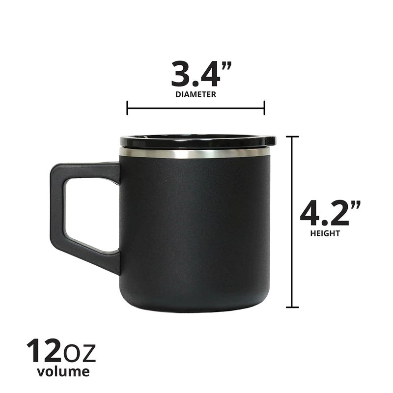 Elemental Insulated Coffee Mug - Triple-Wall Stainless Steel Summit Travel Cup for Hot and Cold Drinks - Thermal Coffee Mug with Lid and Handle for Camping  Office & Travel 12oz - Black - Image 2