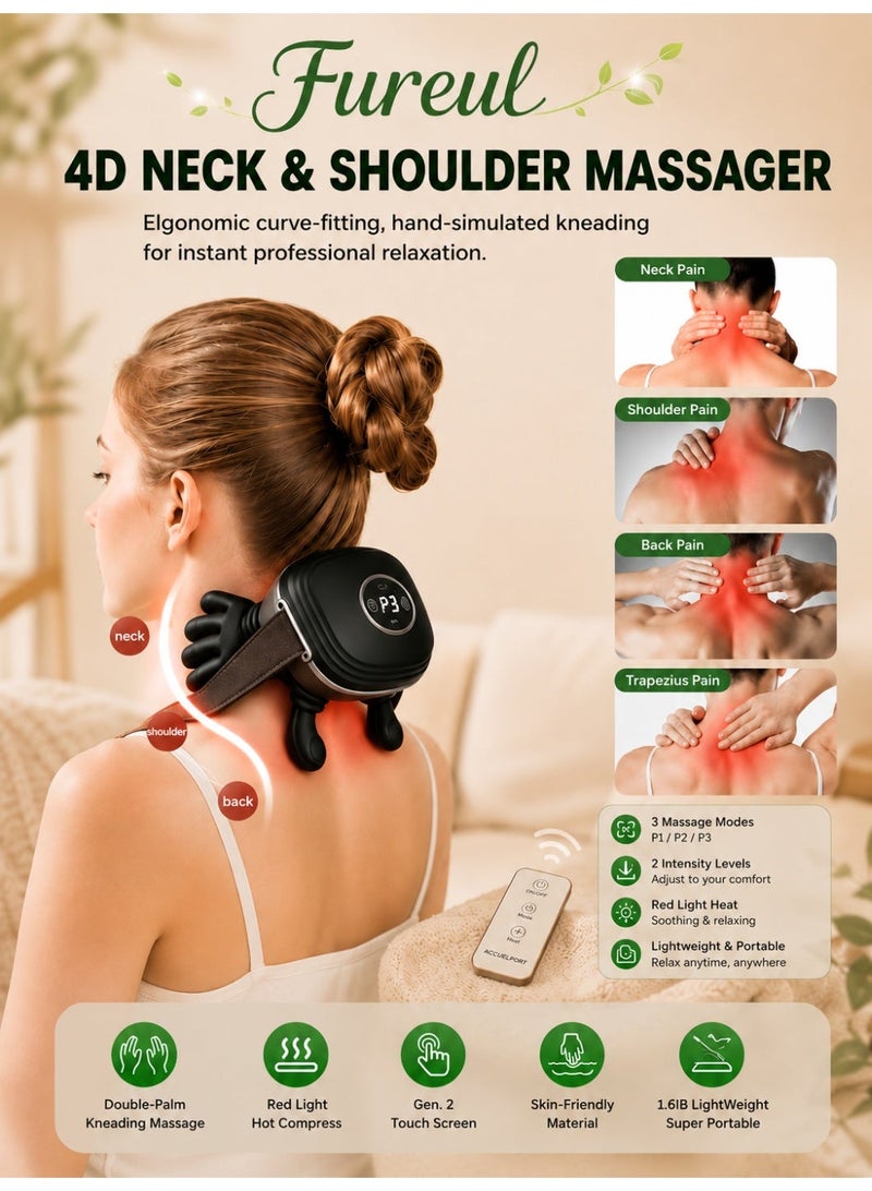 FUREUL 2026 Upgrade Shoulder and Neck Massager, Bionic Heated Massager, with Smart Display Screen, Neck Massager with Fingers, 4D Kneading Massage, 3 Adjustable Intensity Levels, 2 Heating Modes, Relax Muscle Tension,Ideal Gift for Men and Women(Black) - Image 1