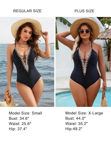 BMJL Women's Sexy One Piece Swimsuit Ruched Tummy Control Bathing Suit Plunge Color Block Swimwear(L,Black) - Image 5