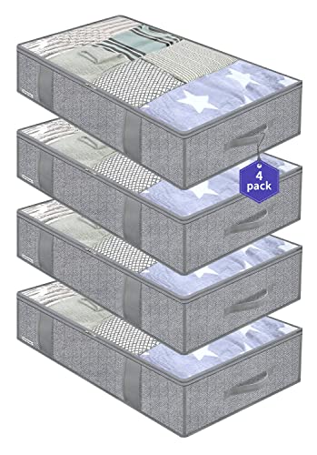 Onlyeasy Underbed Storage Bags Organizer, 4 Pack Large Capacity Under Bed Storage Containers with Reinforced Handles, Foldable Fabric Storage Bins with Clear Window, Herringbone Grey, 7MXRUBBP4 - Image 1