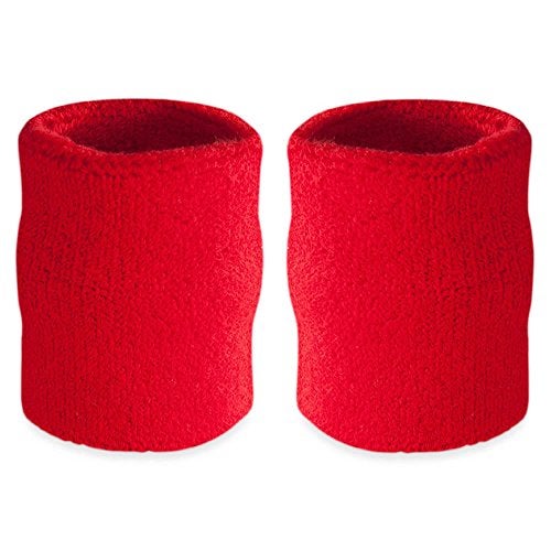 Suddora Arm Sweatbands, Absorbent and Breathable Thick Cotton Bands for Working Out, Gymnastics, Basketball, Tennis, and Football, Multiuse 4-inch Wristbands for Costumes and Cosplay, Red - Image 1