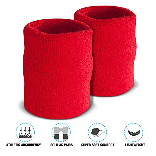 Suddora Arm Sweatbands, Absorbent and Breathable Thick Cotton Bands for Working Out, Gymnastics, Basketball, Tennis, and Football, Multiuse 4-inch Wristbands for Costumes and Cosplay, Red - Image 3