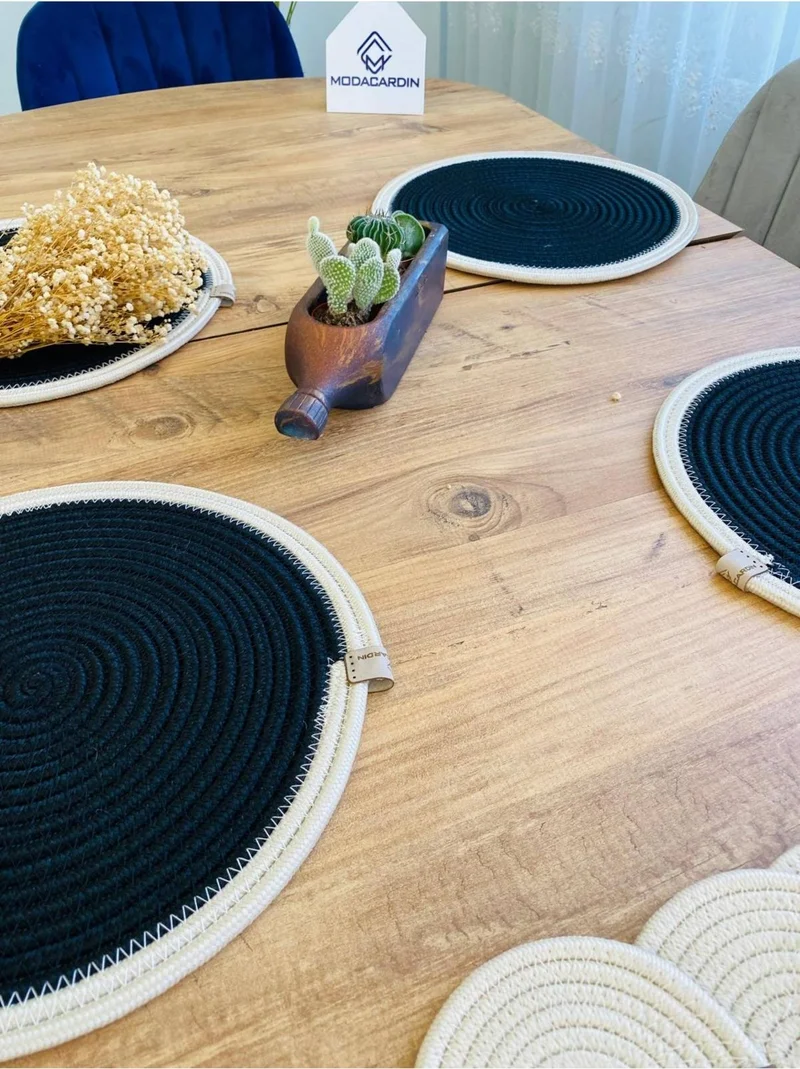 BDZ Deri BDZ Leather Wicker Jute Presentation Plate Mat American Service and Coasters 8 Pieces