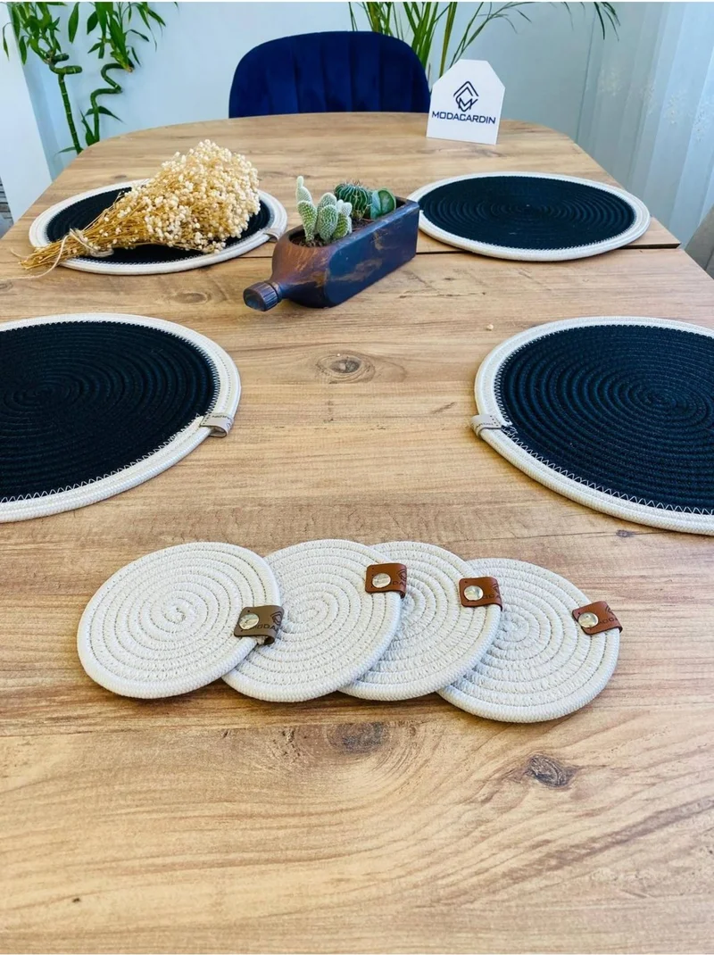 BDZ Deri BDZ Leather Wicker Jute Presentation Plate Mat American Service and Coasters 8 Pieces