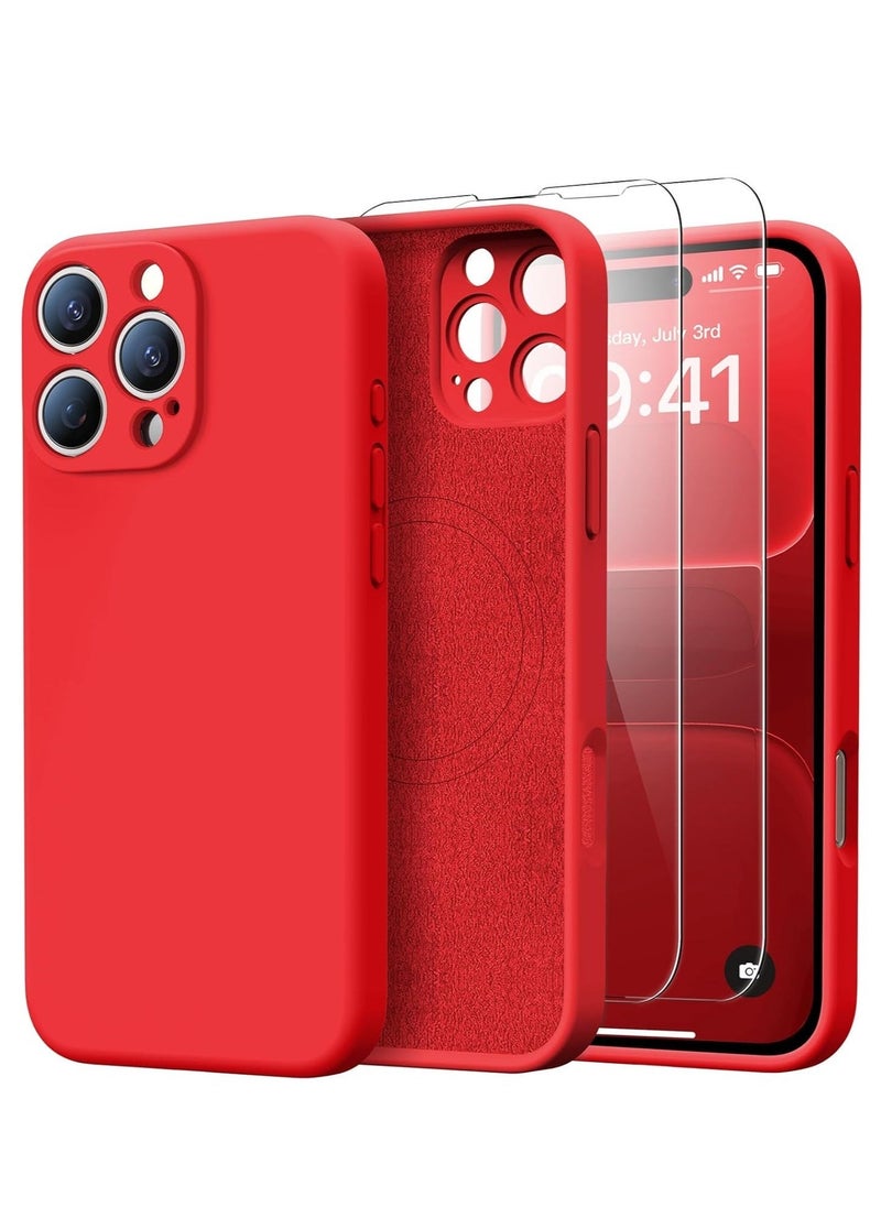 iPhone 16 Pro Max Case (6.9”) - MagSafe Compatible Liquid Silicone Protective Case with Upgraded Camera Protection & 2 Screen Protectors - Red - Image 1