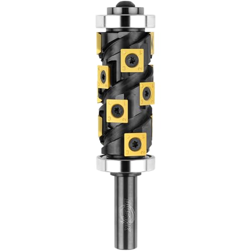 BINSTAK Heavy Duty Flush Trim Router Bit 12 Shank 14 PCS Carbide Inserts with TiN Coating Top and Bottom Bearing FlushCut Spiral CNC Router Bits for Woodworking Trimming Double Bearing Black - Image 1