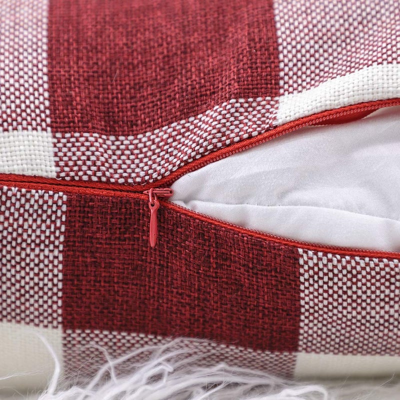 4TH Emotion Set of 2 Farmhouse Buffalo Check Plaid Throw Pillow Covers Cushion Case Polyester Linen for Christmas Home Decor Red and White, 18 x 18 Inches - Image 4