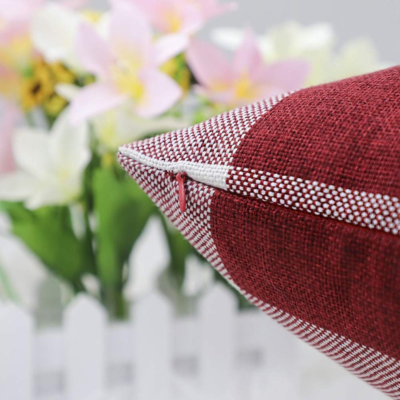 4TH Emotion Set of 2 Farmhouse Buffalo Check Plaid Throw Pillow Covers Cushion Case Polyester Linen for Christmas Home Decor Red and White, 18 x 18 Inches - Image 3
