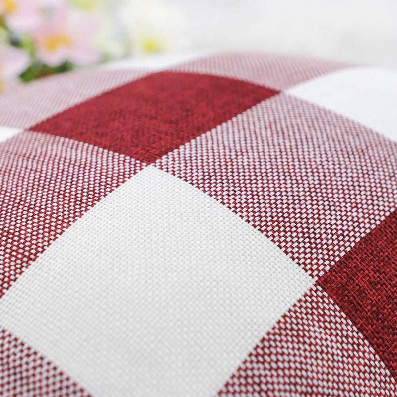 4TH Emotion Set of 2 Farmhouse Buffalo Check Plaid Throw Pillow Covers Cushion Case Polyester Linen for Christmas Home Decor Red and White, 18 x 18 Inches - Image 2