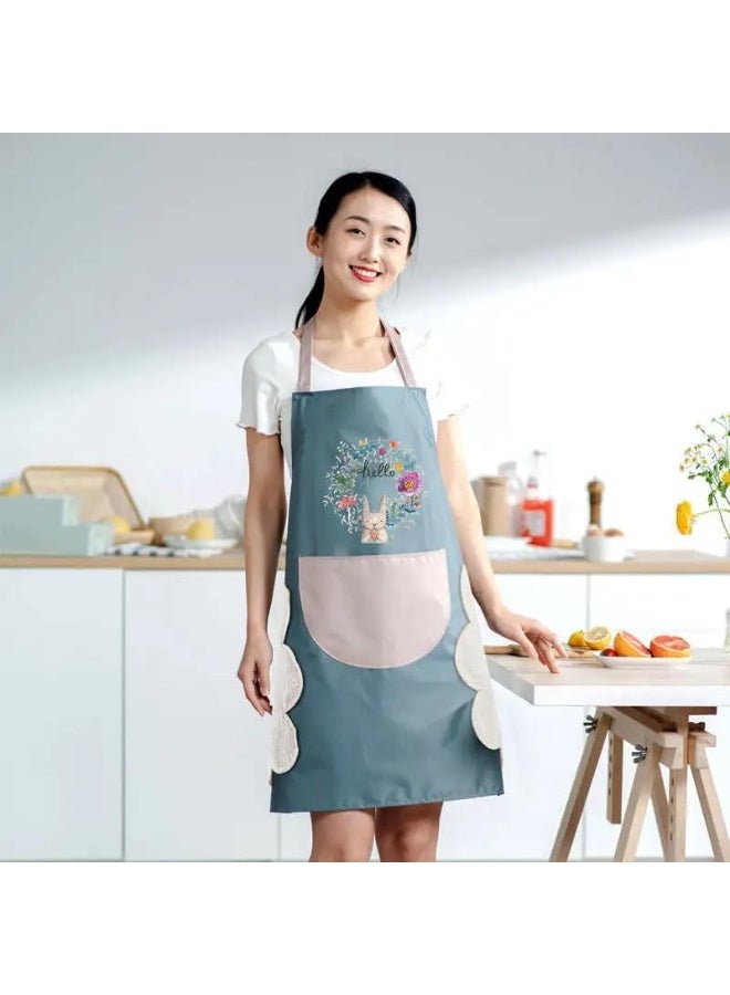 Waterproof & Oilproof Kitchen Apron with Pockets – Adjustable PVC Bib Apron for Women & Men Chef, Soft & Durable, Wipe-Clean, Blue and pink - Image 3