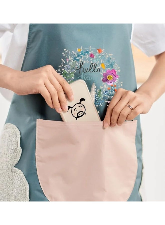 Waterproof & Oilproof Kitchen Apron with Pockets – Adjustable PVC Bib Apron for Women & Men Chef, Soft & Durable, Wipe-Clean, Blue and pink - Image 4