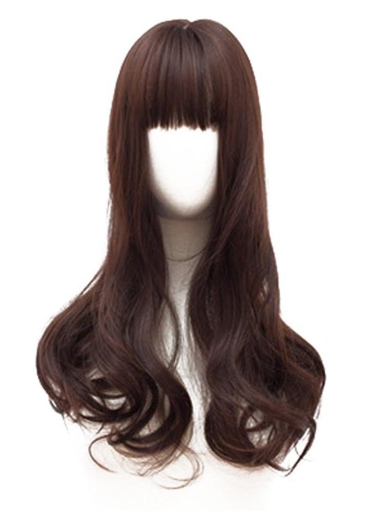 BESTLEE - Long Wavy Synthetic Middle Part Clip in Hair Topper Mono Top Hairpiece with Air Bang for Women Dark Brown - Image 1
